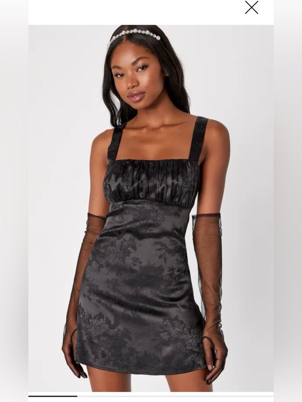 Exquisite Outlook Black Floral Jacquard Satin Lace-Up Mini Dress, Medium, NWT